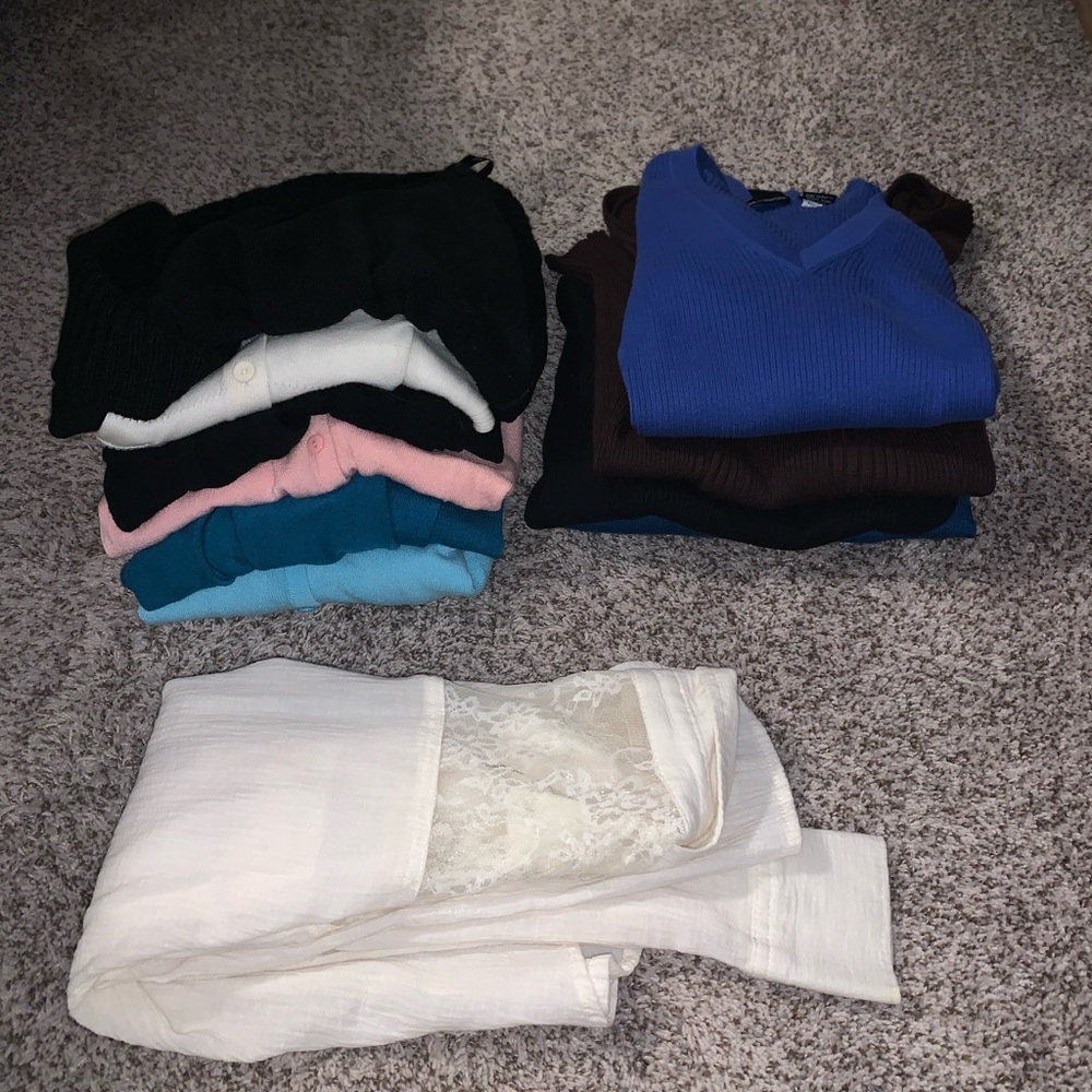 Bulk 6 cardigans, 3 sweaters, lace buttondown